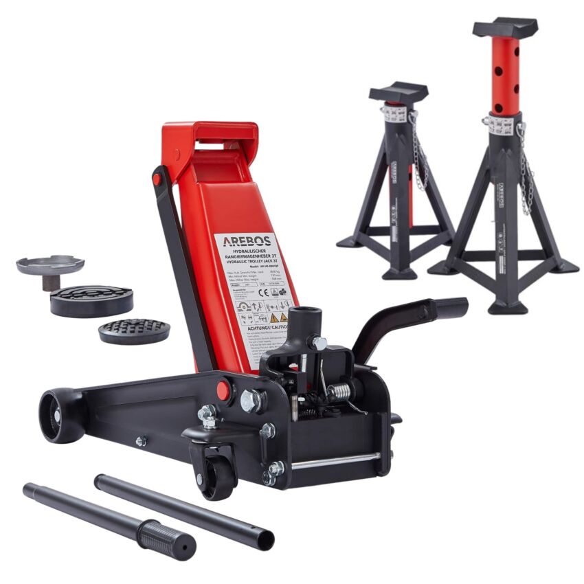 Manévrovací zvedák 3T s nožním pedálem + 2 ks. Podpěrné kozlíky 3T