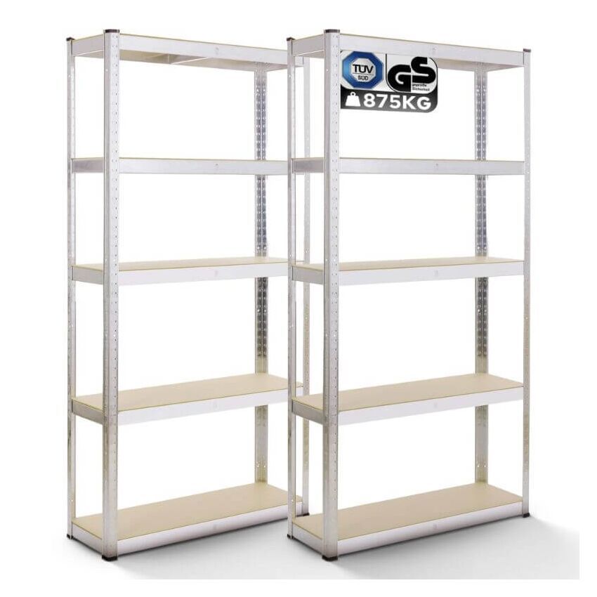 2x Dílenský regál 180 x 90 x 40 cm 875 kg - stříbro